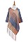 PACK OF 6PCS ASSORTED COLOR PLAID FRINGE PONCHO