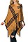 PACK OF 6PCS ASSORTED COLOR PLAID PATTERN FRINGE PONCHO