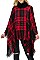 PACK OF 6PCS ASSORTED COLOR PLAID PATTERN FRINGE PONCHO