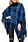 PACK OF 6PCS ASSORTED COLOR PLAID PATTERN FRINGE PONCHO