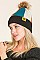 PACK OF 12 FASHION POMPOM MULTI TONE BEANIES