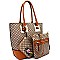 [S]GF1421-LP 3 in 1 Checker Pattern Tote SET with Flower Embroidered Wrislet