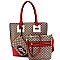 [S]GF1421-LP 3 in 1 Checker Pattern Tote SET with Flower Embroidered Wrislet