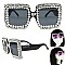 COLORED LENSES SPARKLING RHINESTONE SQUARE SUNGLASSES