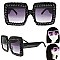 COLORED LENSES SPARKLING RHINESTONE SQUARE SUNGLASSES