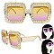 COLORED LENSES SPARKLING RHINESTONE SQUARE SUNGLASSES