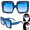 COLORED LENSES SPARKLING RHINESTONE SQUARE SUNGLASSES