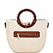 Wooden Handle Drawstring Woven Straw Satchel MH-GY281