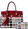 3 IN 1 GLOSSY CHECK SATCHEL WALLET SET