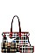 GLOSSY PLAID CHECK SHOPPER 3 IN 1 CROSS BODY AND WALLET SET