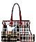 3 IN 1 GLOSSY PLAID CHECK SHOPPER CROSSBODY AND WALLET SET