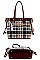 GLOSSY PLAID CHECK SHOPPER 3 IN 1 CROSS BODY AND WALLET SET