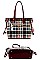 3 IN 1 GLOSSY PLAID CHECK SHOPPER CROSSBODY AND WALLET SET