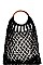 WOODEN HANDLE ROPE WOVEN TOTE BAG