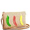 STYLISH WOVEN CANVAS FEATHER DESIGNED FASHION CLUTCH WITH LONG STRAP JYHB423