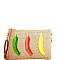 STYLISH WOVEN CANVAS FEATHER DESIGNED FASHION CLUTCH WITH LONG STRAP JYHB423