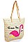 STYLISH NATURAL STRAW WOVEN FLAMINGO FASHION TOTE BAG JYHB459