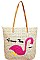 STYLISH NATURAL STRAW WOVEN FLAMINGO FASHION TOTE BAG JYHB459
