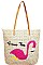 STYLISH NATURAL STRAW WOVEN FLAMINGO FASHION TOTE BAG JYHB459