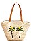 PALM TREES DESIGN NATURAL STRAW WOVEN TOTE BAG