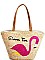 FLAMINGO DESIGN NATURAL STRAW WOVEN TOTE BAG