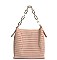 TRENDY STRIPE NET METAL STRAP HOBO BAG