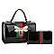 Queen Bee Stripe Patent Glossy Boxy Satchel + Wallet Set