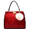 Fur Ball Pom Pom Accent Twist-lock Satchel