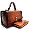 Ostrich Skin Flip-lock Box Satchel SET With Wallet