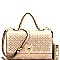 HG0053W-LP Rhinestone Embellished Flip-lock Structured Bling Satchel Wallet SET