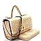 HG0053W-LP Rhinestone Embellished Flip-lock Structured Bling Satchel Wallet SET