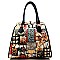 Magazine Print Diamond-top & Metal Frame Satchel