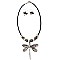 Stylish Metal Bead Embellished Dragonfly Pendant Necklace Set MH-HNE2129