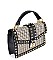 FASHION HOUNDSTOOTH FABRIC STUDDED CLUTCH BAG