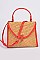Leather Strap Straw Shoulder Clutch