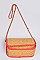 Leather Strap Straw Shoulder Clutch