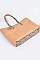 Snake Skin Handle Straw Tote Bag