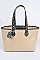 Snake Skin Handle Straw Tote Bag