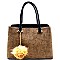 Pom Pom Decorated 2 Tone Texture Triple Compartment Handbag