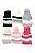 Pack of 12 Three Tone Pompom Beanies