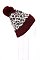 PACK OF 12 ASSORTED COLOR LEOPARD POMPOM BEANIES