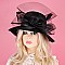 SATIN DERBY HAT with LARGE MESH ROSE ACCENT