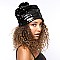 Trendy reversible sequin beanie hat with pom-pom