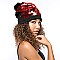 Trendy reversible sequin beanie hat with pom-pom