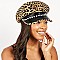 ANIMAL PRINT NEWSBOY CAP WITH PEARL ACCENT
