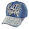 STYLISH CAT MOM WITH CAT EAR RHINESTONE DISTRESSED DENIM BASEBALL CAP