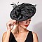 Round Shaped Sinamay RIBBON Fascinator with Feather Accent