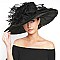 Fashion Organza Hat Large Brim Feathers and Ruffles Decor