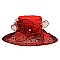 Elegant Organza Hat Large Brim Polka Dot with Rhinestone Center MEZ2013