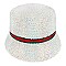 Rhinestone Paper Braided Bucket Hat With Trendy Stripe